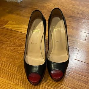 Black, leather, red peep, red soul, Christian Louboutin heels